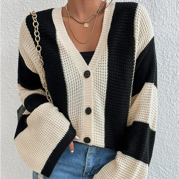 Color block striped knit cardigan