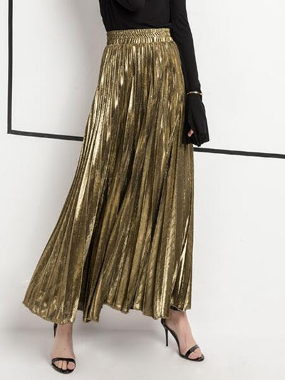 Metallic Pleated Maxi Skirt