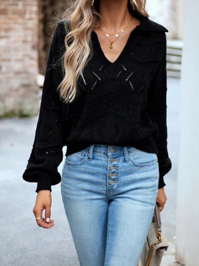 Knit long sleeve polo sweater