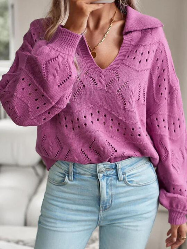 Knit long sleeve polo sweater