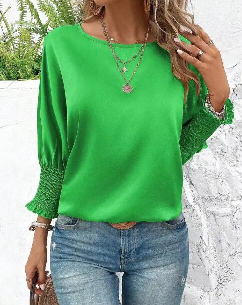 Smocked cuffs Long sleeve blouse