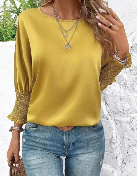 Smocked cuffs Long sleeve blouse