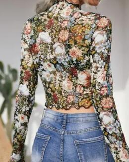 Floral mock neck crop top