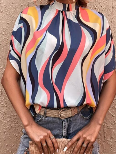 Mock collar winged blouse