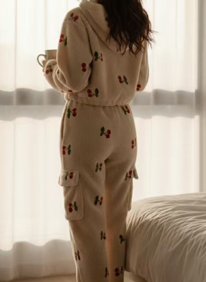 Two piece sherpa cherries sweat set