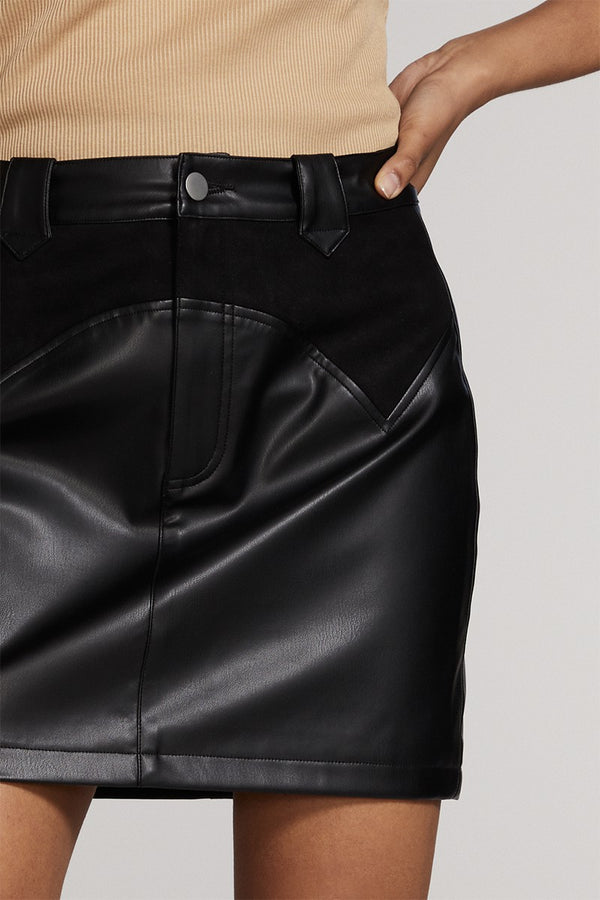 Western contrast pleather mini skirt - Miss Sparkling