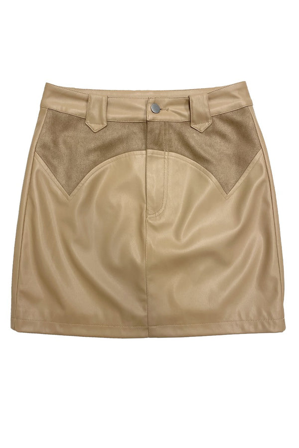 Western contrast pleather mini skirt - Miss Sparkling