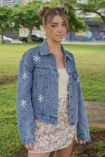 Peace embroidered denim jacket - Miss Sparkling