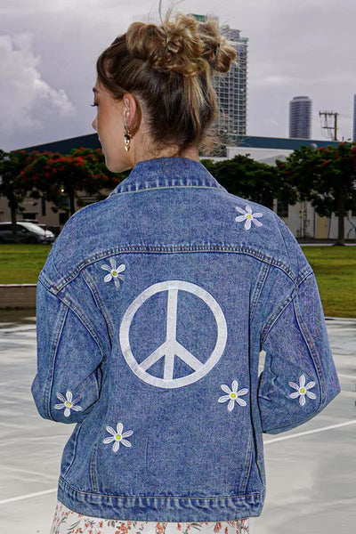 Peace embroidered denim jacket - Miss Sparkling