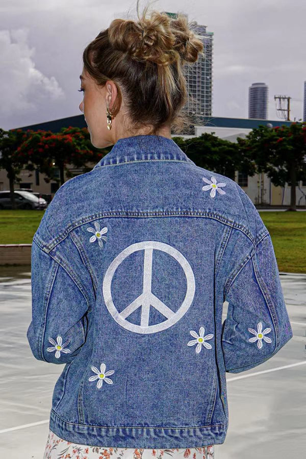 Peace embroidered denim jacket - Miss Sparkling
