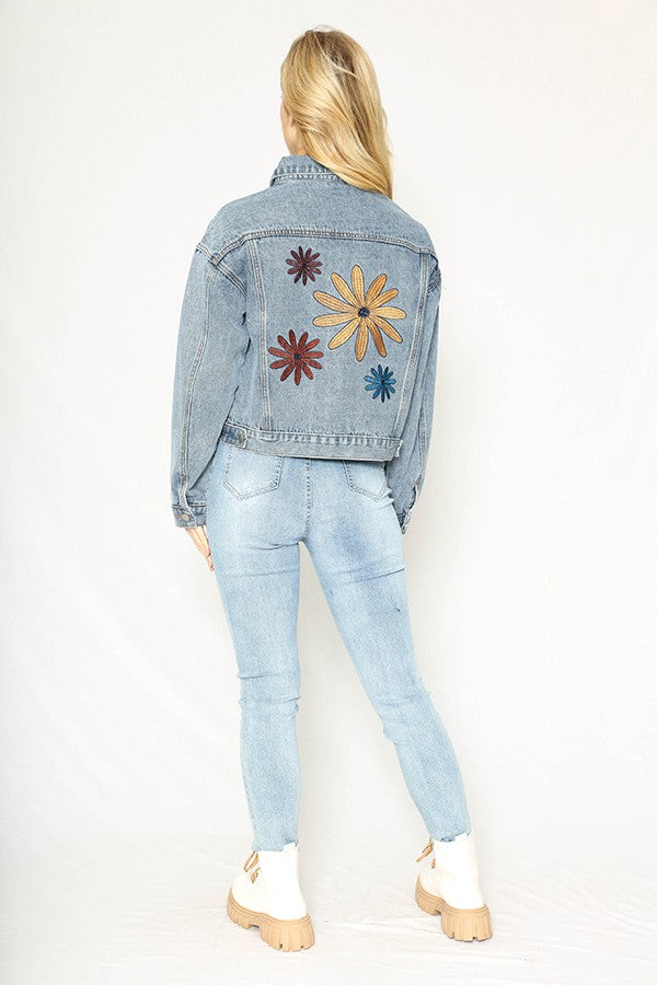 Flower Denim Jacket - Miss Sparkling