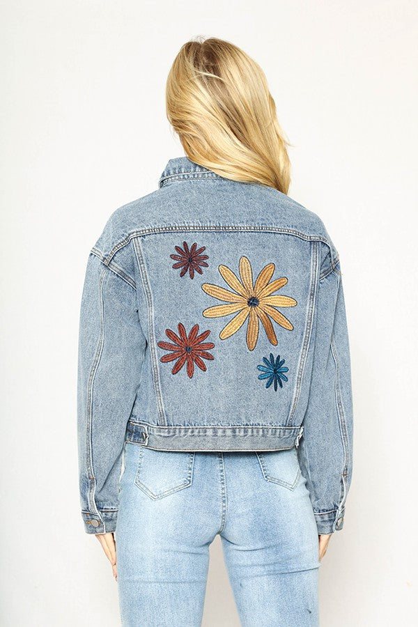 Fashion sunflower denim jacket