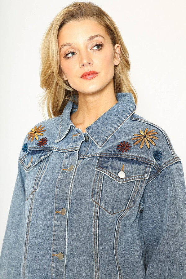 Flower Denim Jacket - Miss Sparkling