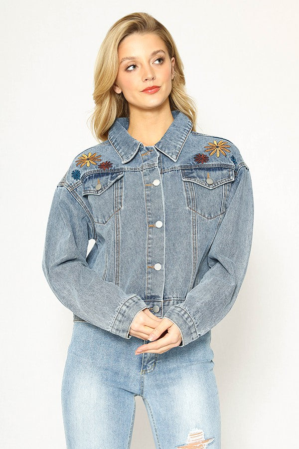 Flower Denim Jacket - Miss Sparkling