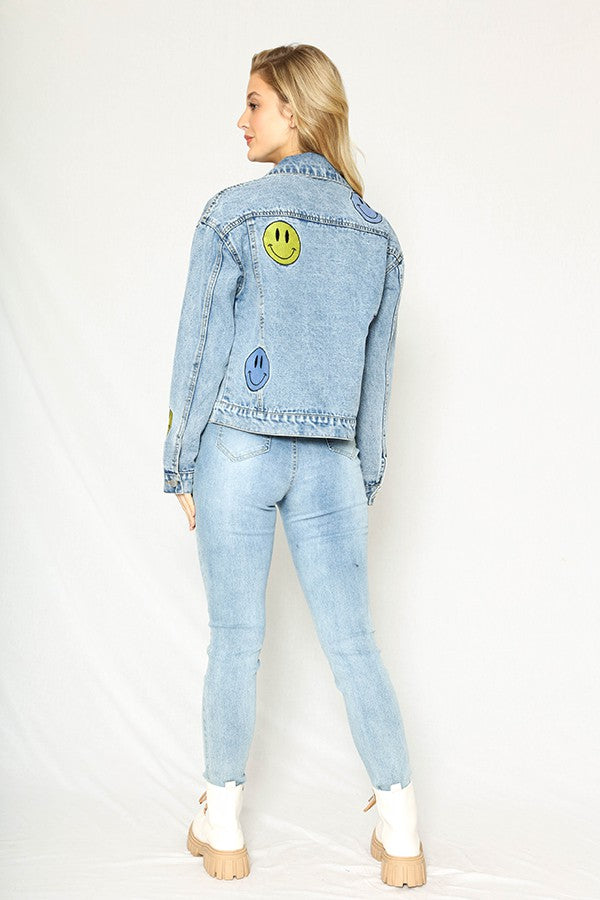 Smiley Denim Jacket - Miss Sparkling