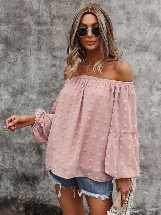 Off the Shoulder Dotted Blouse