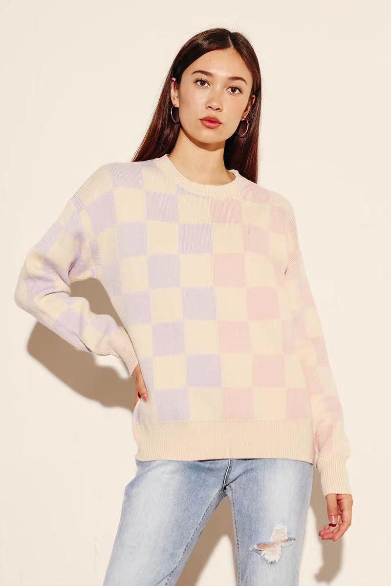Two tone checker sweater - Miss Sparkling