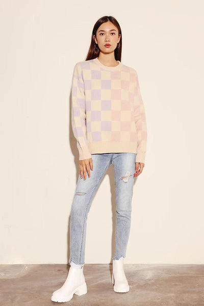 Two tone checker sweater - Miss Sparkling