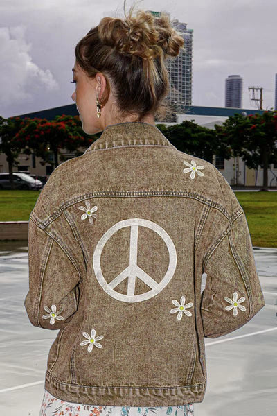 Peace embroidered denim jacket - Miss Sparkling