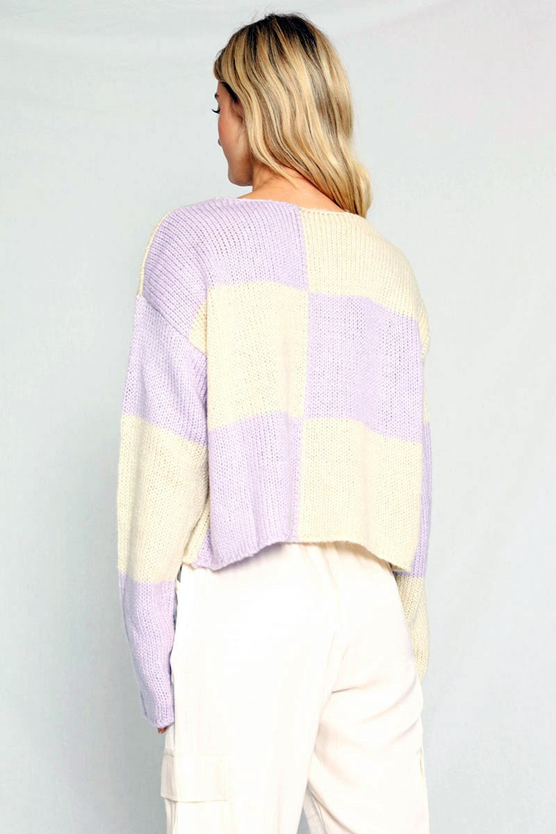Checkered Cropped sweater - Miss Sparkling