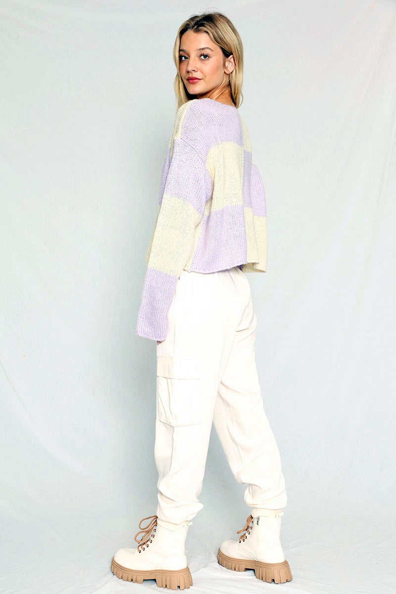 Checkered Cropped sweater - Miss Sparkling