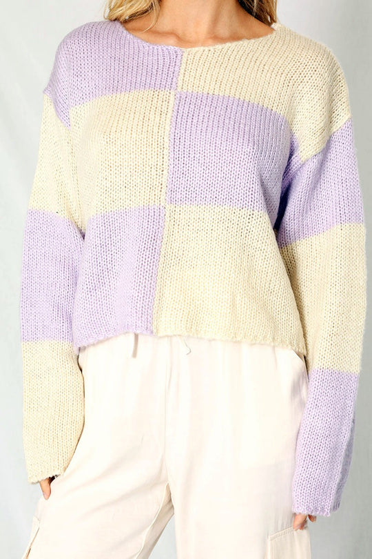 Checkered Cropped sweater - Miss Sparkling