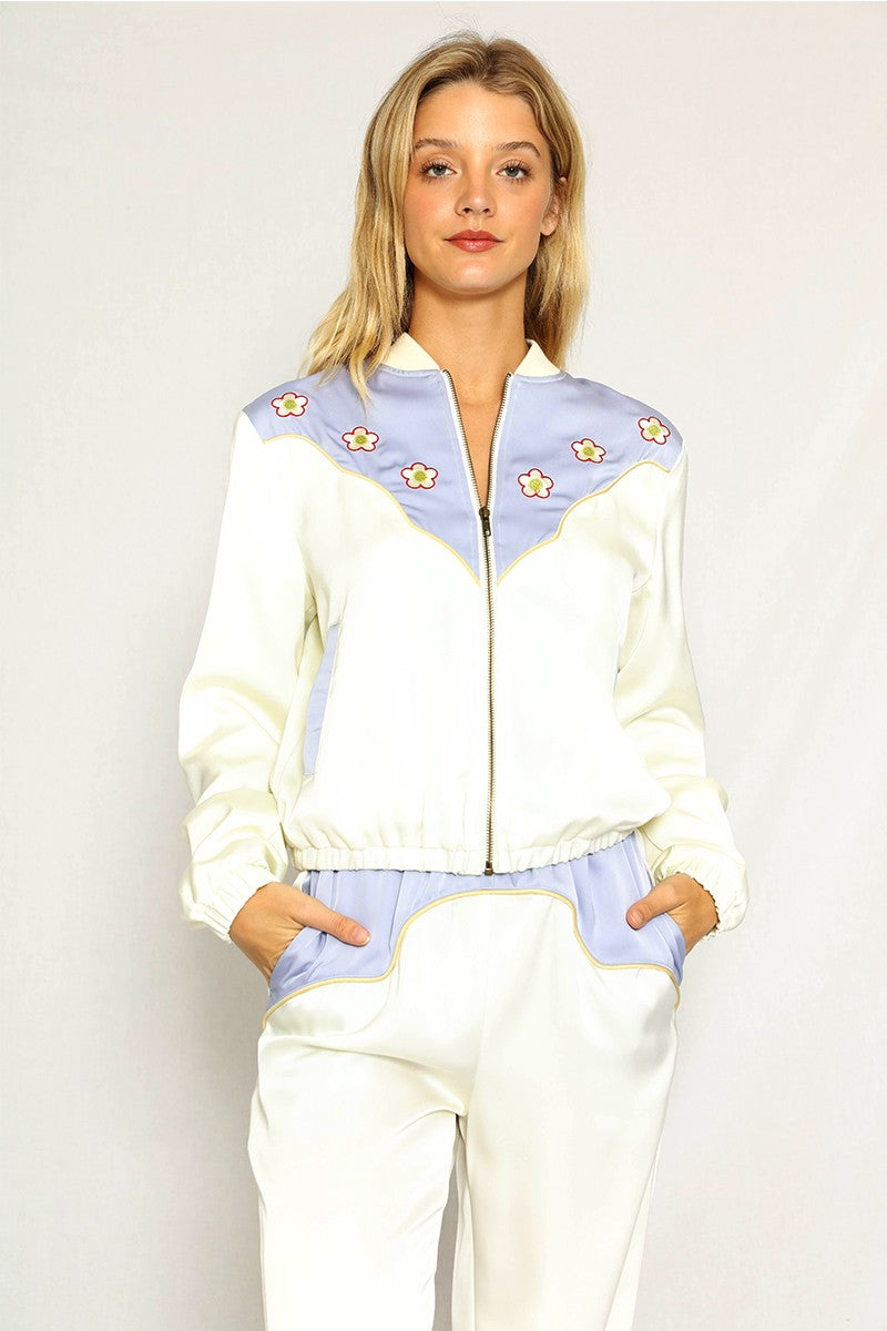 Western Satin Bomber Jacket - Miss Sparkling