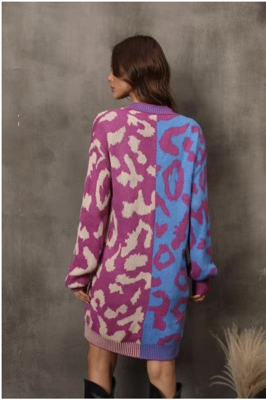 Long leopard knit cardigan