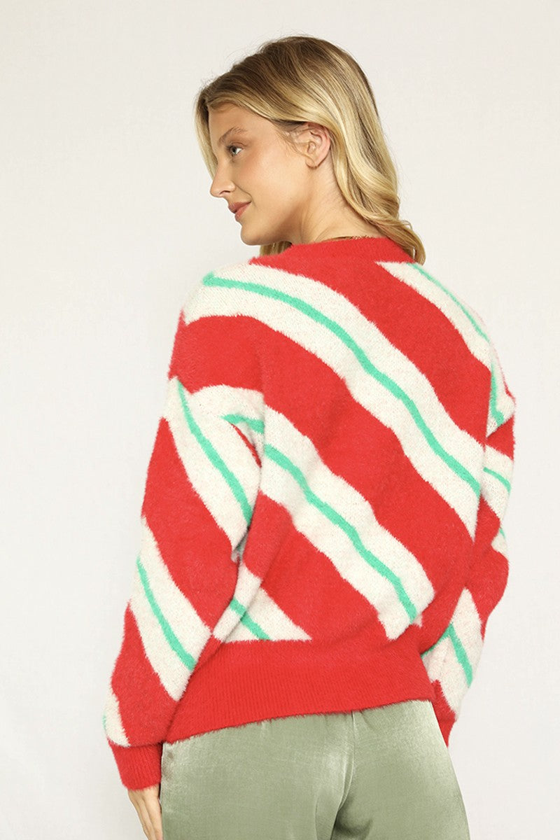 Fuzzy Candy Cane Sweater