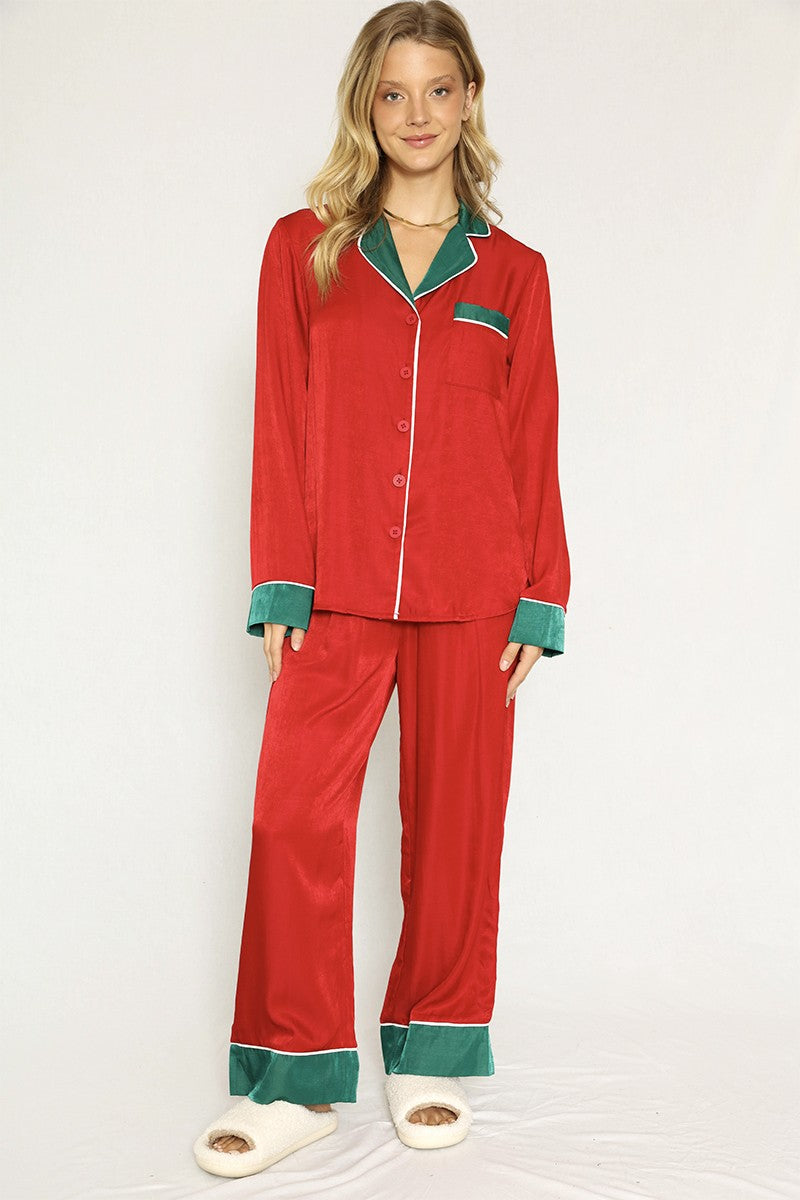 Textured Satin Holiday Pajama Set - Miss Sparkling