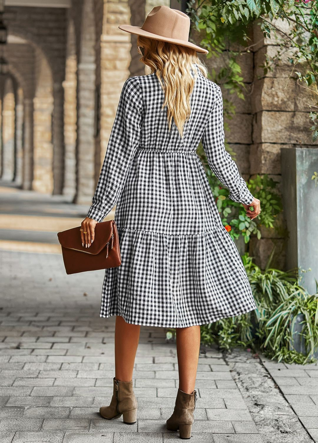 Gingham long sleeve dress