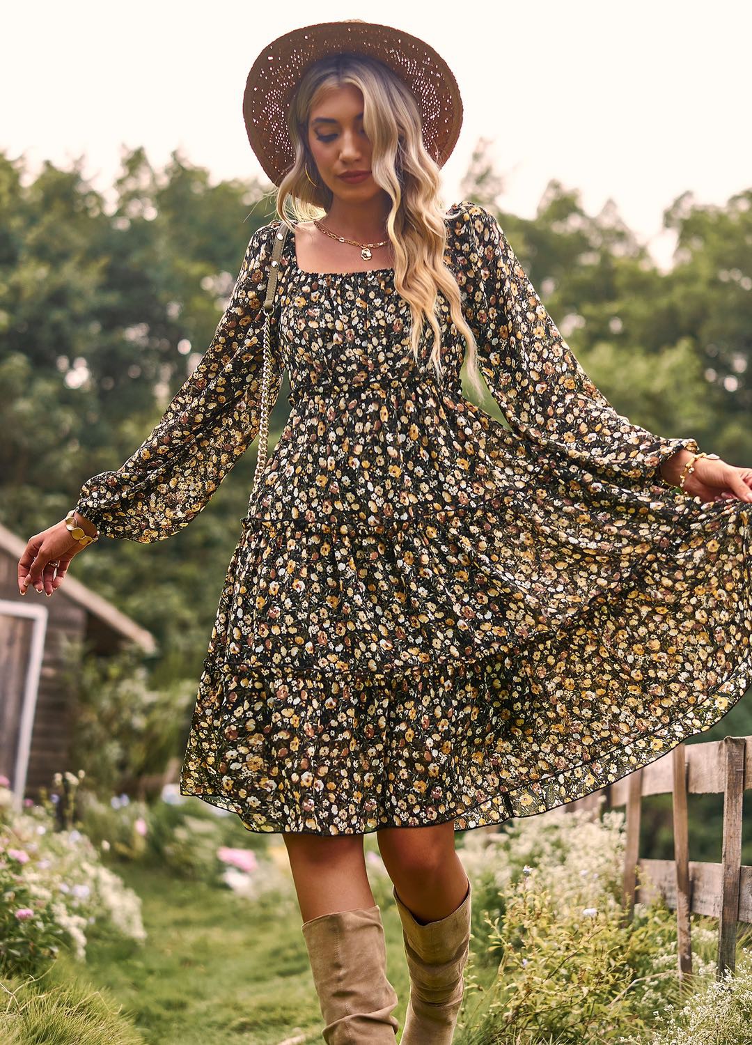Miss Sparkling Printed Long Sleeve Dress
