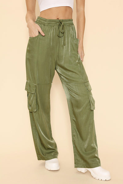 Satin wide leg cargo pants - Miss Sparkling
