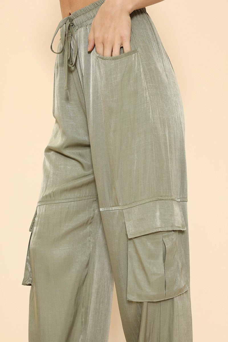 Satin wide leg cargo pants - Miss Sparkling
