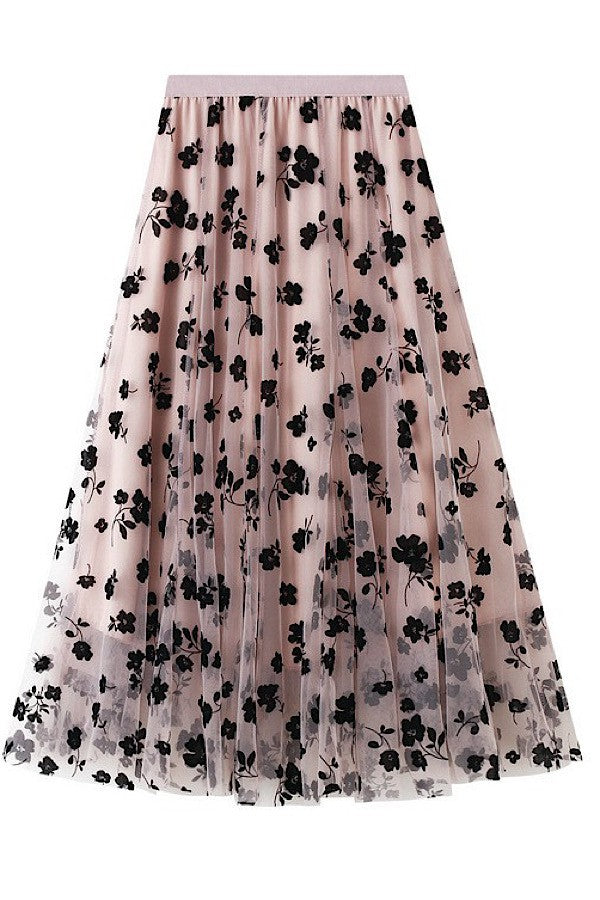 Miss Sparkling Floral Chiffon Midi Skirt