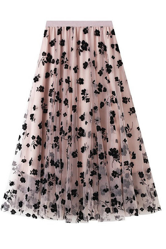 Miss Sparkling Floral Chiffon Midi Skirt