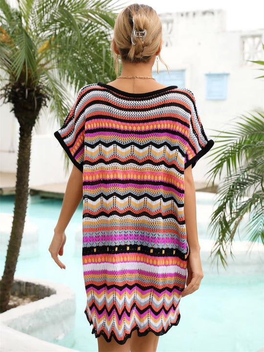 Miss Sparkling Knit striped cover up dress