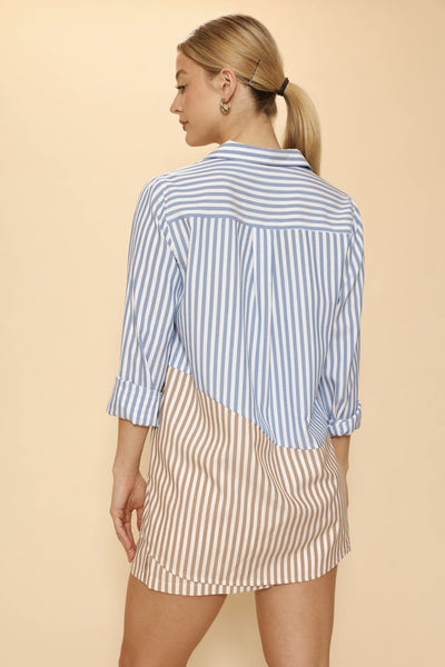 Striped Oversized Button Down Shirt - Miss Sparkling