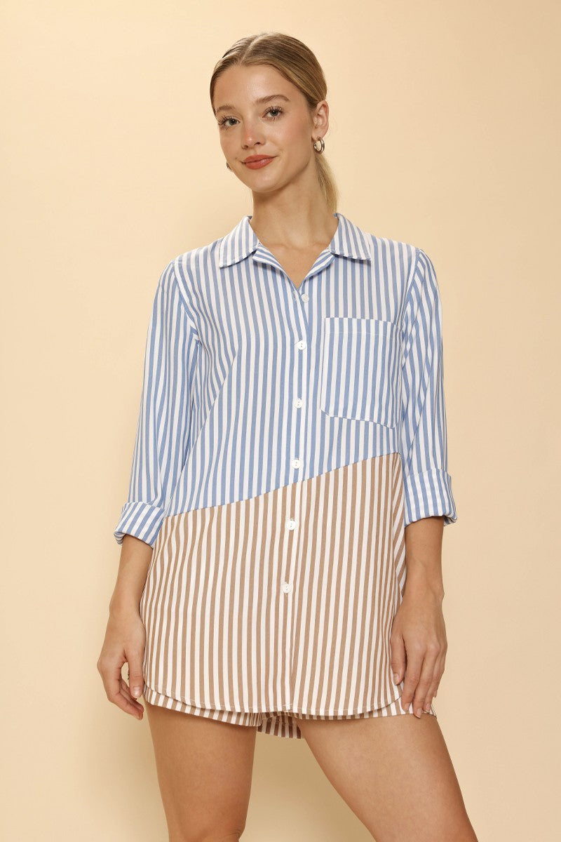 Striped Oversized Button Down Shirt - Miss Sparkling