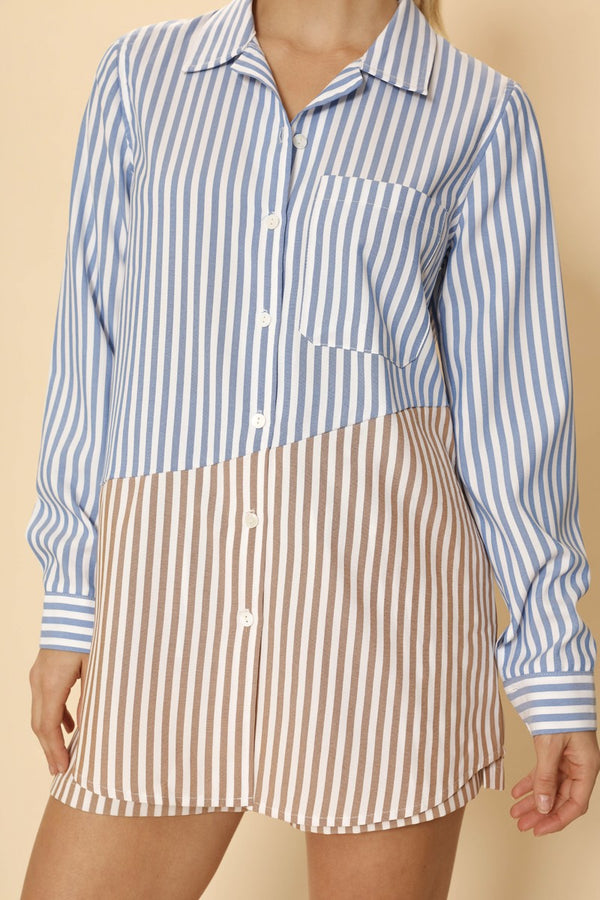 Striped Oversized Button Down Shirt - Miss Sparkling