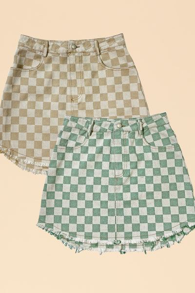 Checkered denim skirt