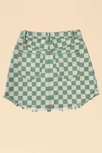 Checkered denim skirt