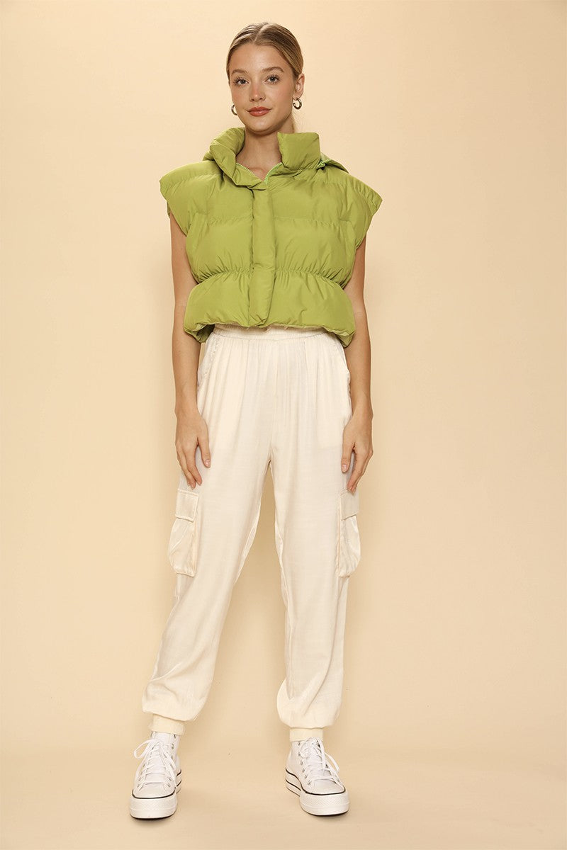 Cropped puffer vest with hood - Miss Sparkling