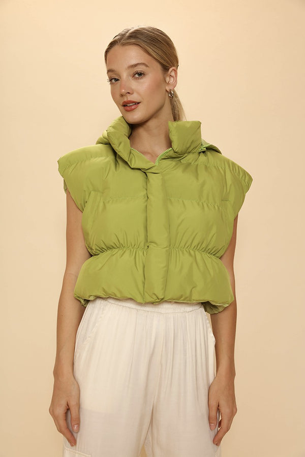 Cropped puffer vest with hood - Miss Sparkling