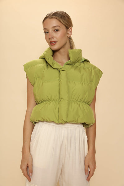 Cropped puffer vest with hood
