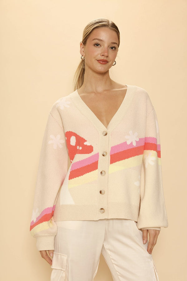 Retro stripe mushroom knit cardigan - Miss Sparkling
