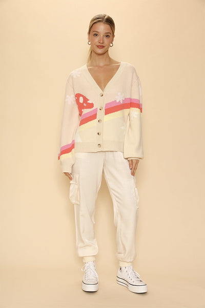Retro stripe mushroom knit cardigan - Miss Sparkling