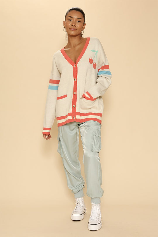 Oversized cherry varsity cardigan - Miss Sparkling