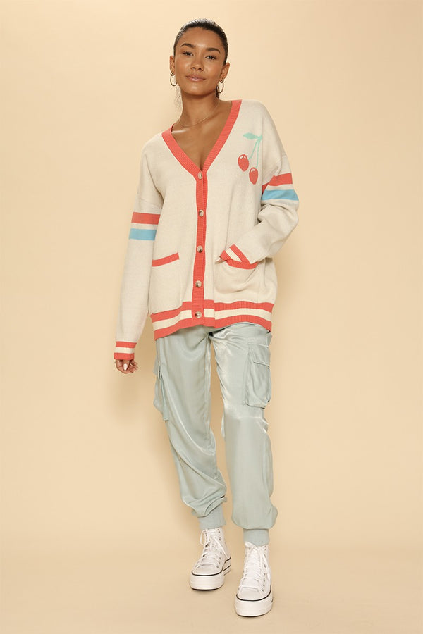 Oversized cherry varsity cardigan - Miss Sparkling