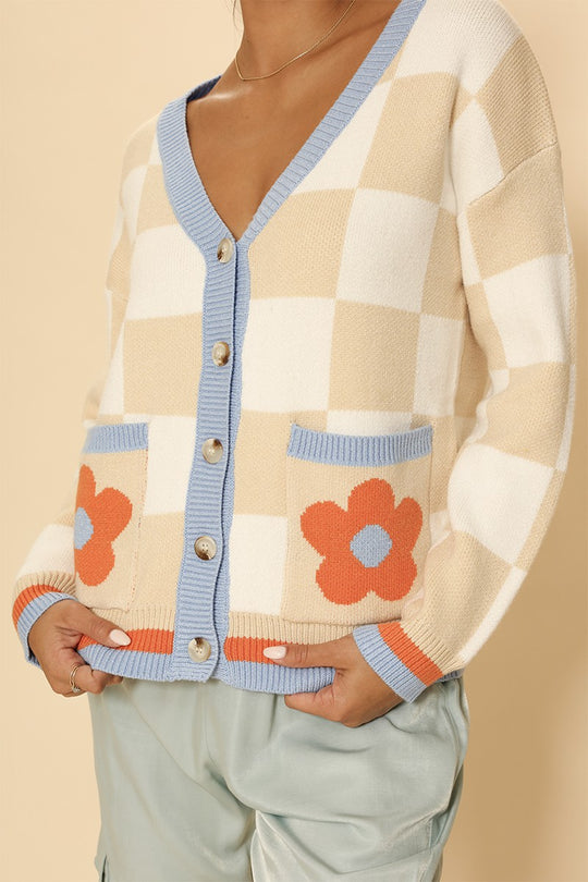 Retro flower checkered cardigan - Miss Sparkling